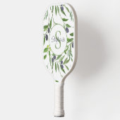 Name Monogram Watercolor Olive Pattern ピックルボールラケット (左)