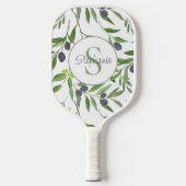 Name Monogram Watercolor Olive Pattern ピックルボールラケット (正面)