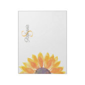 Name Monogram Watercolor Sunflower ノートパッド (回転)