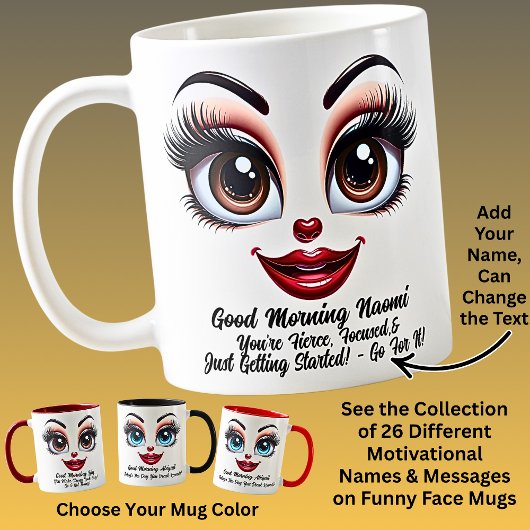 Name Motivation Naomi Fabulous Eyes Funny Face コーヒーマグカップ