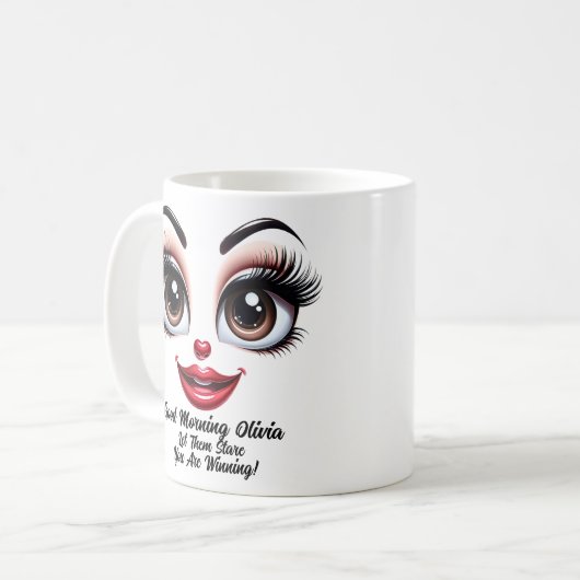 Name Motivation Olivia Fabulous Eyes Funny Face コーヒーマグカップ (正面左)