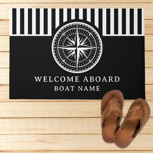 Name of your Boat Nautical Compass ドアマット