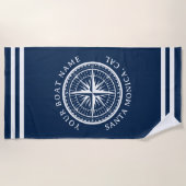 Name of your boat Nautical Compass Navy blue ビーチタオル (正面)