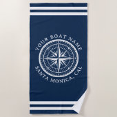 Name of your boat Nautical Compass Navy blue ビーチタオル (正面)