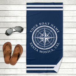 Name of your boat Nautical Compass Navy blue ビーチタオル