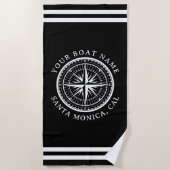 Name of your boat Nautical Compass Navy blue ビーチタオル (正面)
