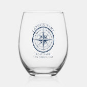Name of your boat Nautical Vintage Compass ステムなしワイングラス (正面)