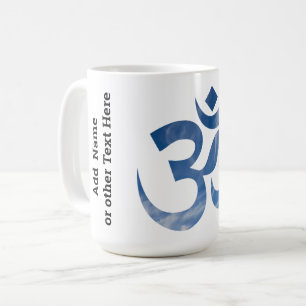 Name on, Blue Sky Clouds Pattern Om Symbol 15oz コーヒーマグカップ