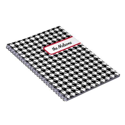 Name on Faux Tab Classic Houndstooth ノートブック (右側)