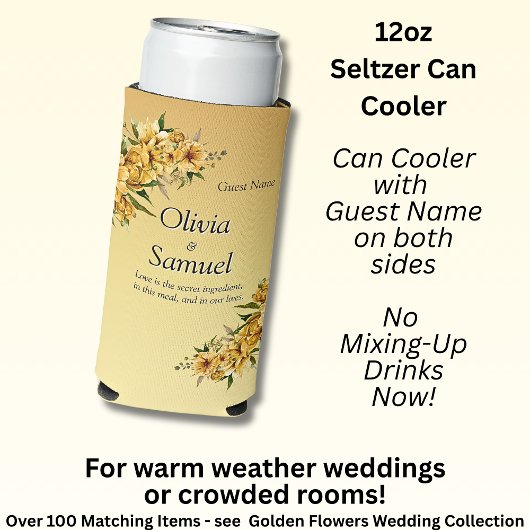Name on Slim Seltzer Can Cooler Golden Flowers スリム缶クーラー