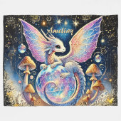 Name, Pastel Baby Dragon Pink Blue on Dark フリースブランケット (正面(横))