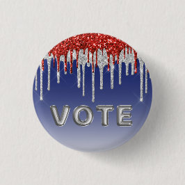 Name: Patriotic Red White Glitter Drip Blue Vote 缶バッジ