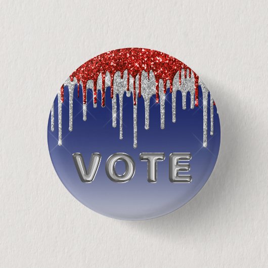 Name: Patriotic Red White Glitter Drip Blue Vote 缶バッジ (正面)
