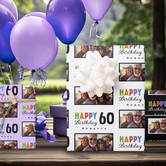 Name Photo 60th Birthday Wrapping Paper ラッピングペーパーシート
