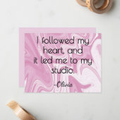 Name, Pink and White Marbled Ink All-Occasion Flat ノートカード (正面/裏面インサイチュ)