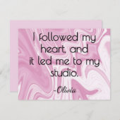 Name, Pink and White Marbled Ink All-Occasion Flat ノートカード (正面/裏面)