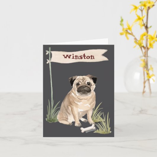 Name Pug Pet Dog  カード (黄色い花)