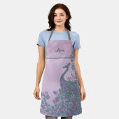 Name, Purple and Teal Decorative Peacock Pattern エプロン (着用した状態)