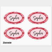 Name Sticker Personalized Pink Floral 楕円形シール (シート)