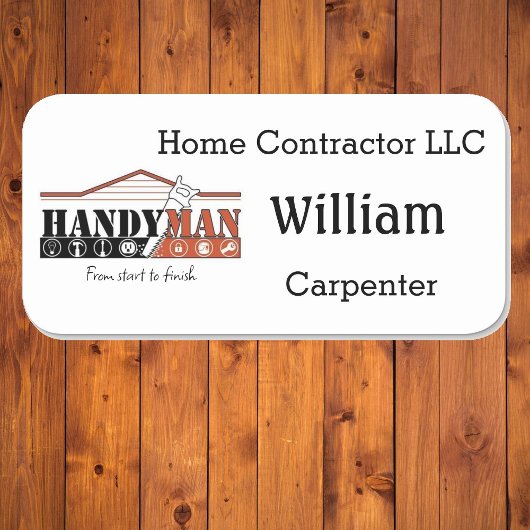 Name Tag with Handymanロゴ付きカスタム文字バッジ 名札