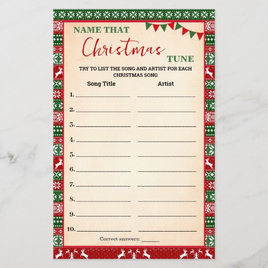 Name that Christmas Tune Game Ugly Sweater Card チラシ (正面)