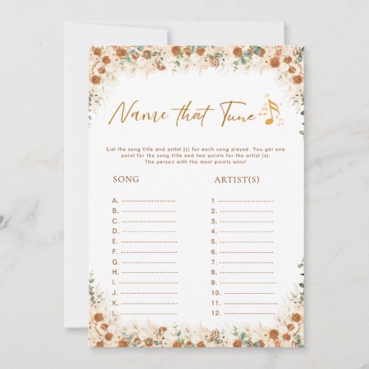 Name That Tune Game | Boho Floral Bridal Shower (正面)