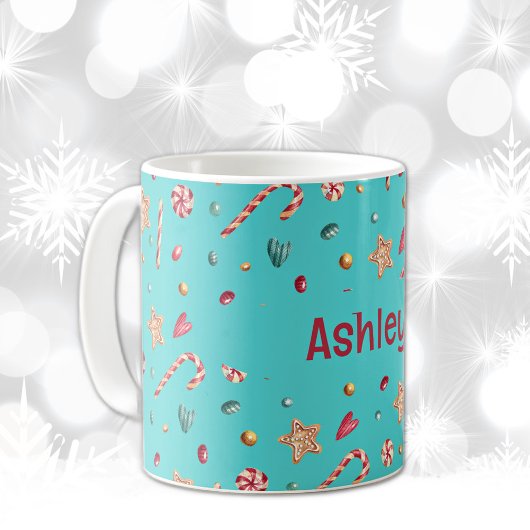Name, Turquoise Candy & Cookies 11oz Coffee Mug コーヒーマグカップ