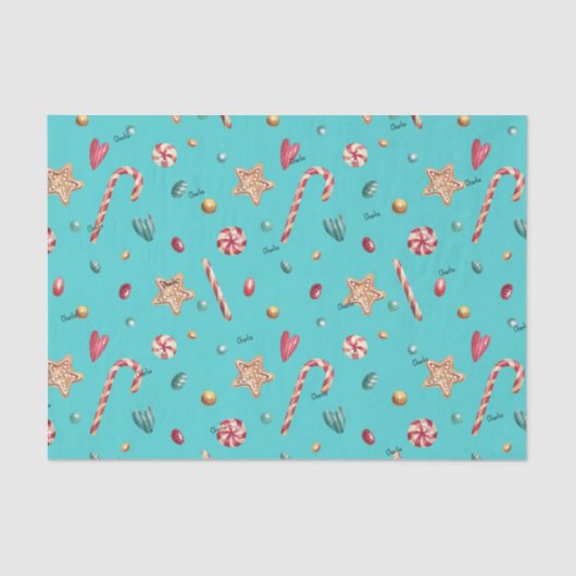 Name, Turquoise Candy Cookies Christmas 3 pcs 薄葉紙 (正面)