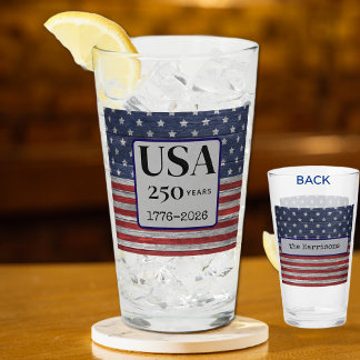Name USA 250 years 1776-2026 Red Blue Stars Pint タンブラーグラス