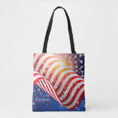 Name, Vibrant Waving Flag and Fireworks Shoulder トートバッグ (正面)