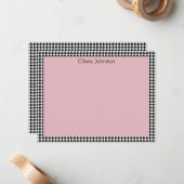 Name || Vintage Pink and Houndstooth Pattern Frame ノートカード (正面/裏面インサイチュ)