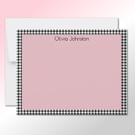 Name || Vintage Pink and Houndstooth Pattern Frame ノートカード