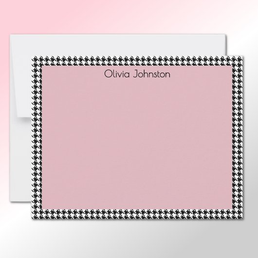 Name || Vintage Pink and Houndstooth Pattern Frame ノートカード
