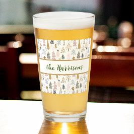 Name, Whimsical Winter Trees Pattern Pint Beer タンブラーグラス