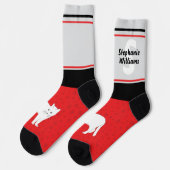 Name with Monogram Striped White Cat Crew Socks ソックス (左)