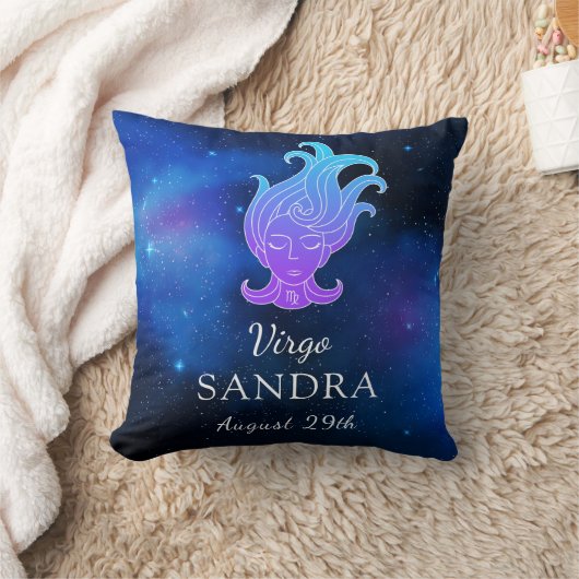 Name with Zodiac sign Virgo Gift Throw Pillow クッション (ブランケット)