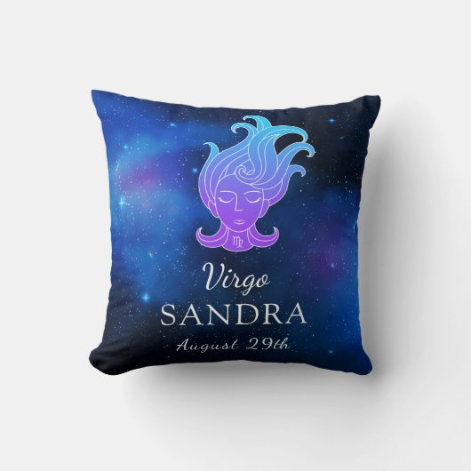 Name with Zodiac sign Virgo Gift Throw Pillow クッション (正面)