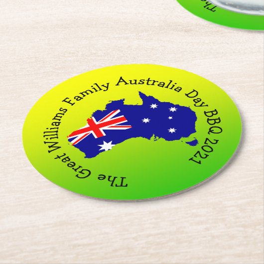 Name Year Australia Day BBQの追加 ラウンドペーパーコースター (アングル)