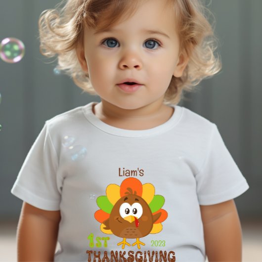 Name Year First Thanksgivingホワイト ベビーTシャツ