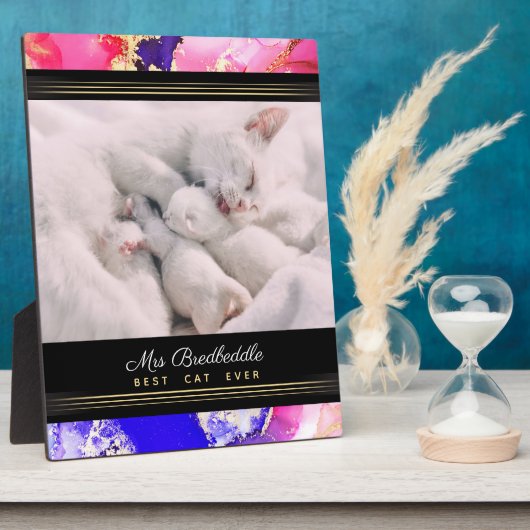 Named 最高の Cat Ever  Pink抽象芸術 フォトプラーク (側面)