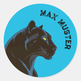 Namensaufkleber blau - Schwarzer Panther   ラウンドシール