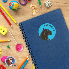 Namensaufkleber blau - Schwarzer Panther   ラウンドシール