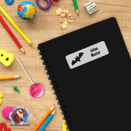 Namensaufkleber eckig - Fledermaus grau schwarz ラベル