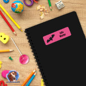 Namensaufkleber eckig - Fledermaus pink schwarz ラベル