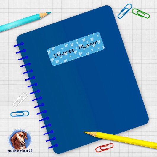 Namensaufkleber eckig - Herzchen blau ラベル