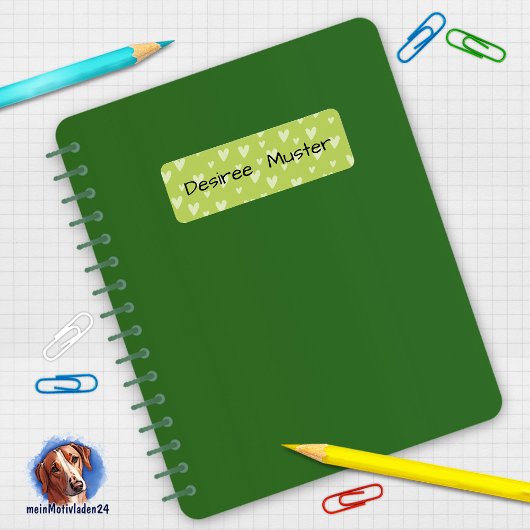 Namensaufkleber eckig - Herzchen grün ラベル