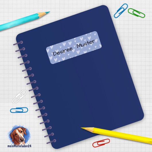 Namensaufkleber eckig - Herzchen lila blau ラベル