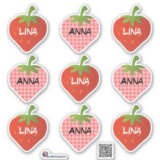 Namensaufkleber Erdbeere | 9 Kontur - Aufkleber シール (正面)