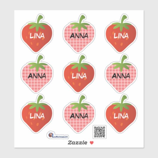 Namensaufkleber Erdbeere | 9 Kontur - Aufkleber シール (シート)
