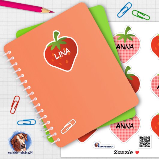 Namensaufkleber Erdbeere | 9 Kontur - Aufkleber シール